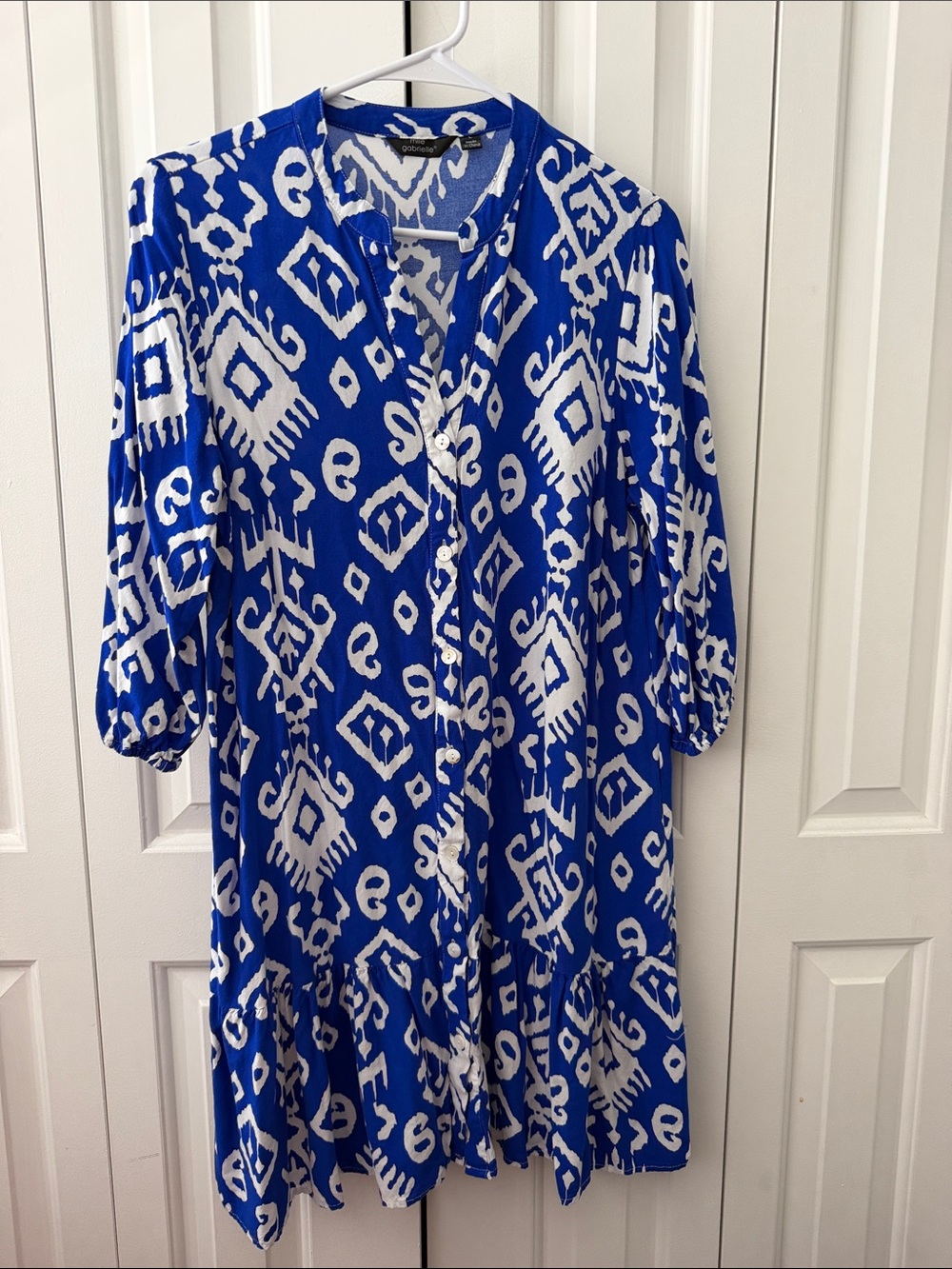 Blue and White Printed Button-Front Women’s Dress